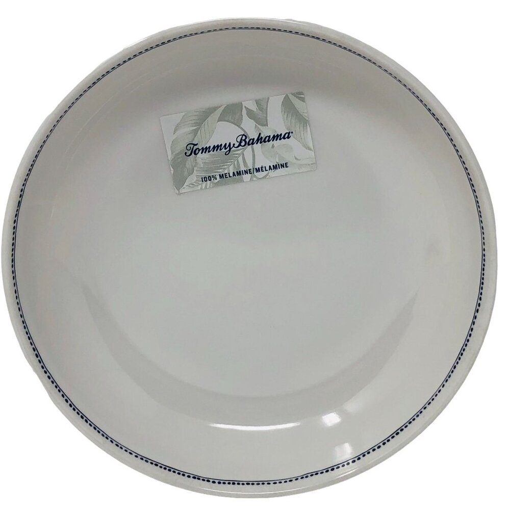 Tommy Bahama Melamine White Blue Dot Rim Salad Pasta Soup Round Bowls Set of 4